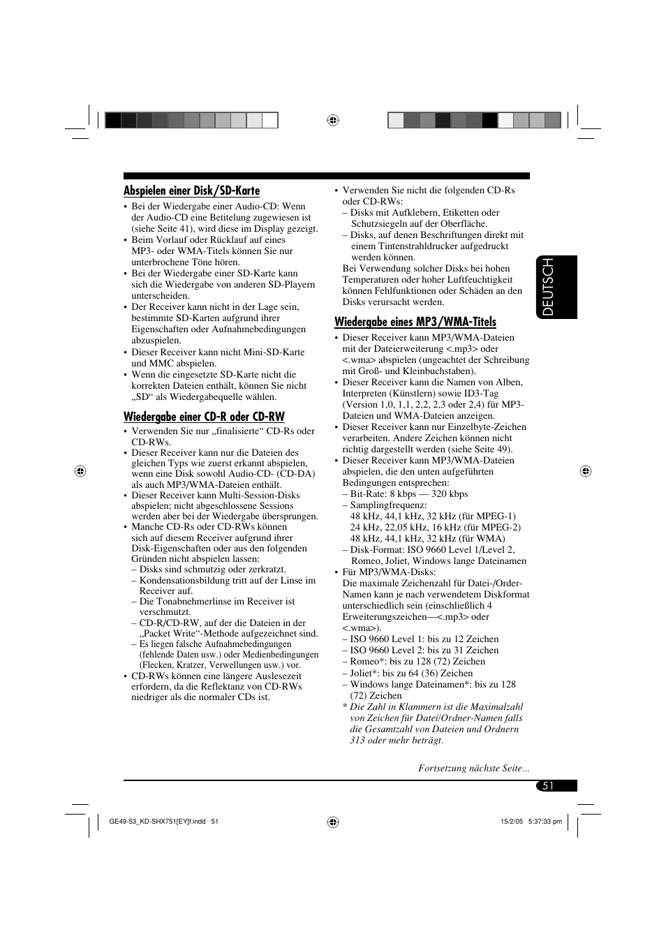 Deutsch | JVC KD-SHX751 User Manual | Page 107 / 171