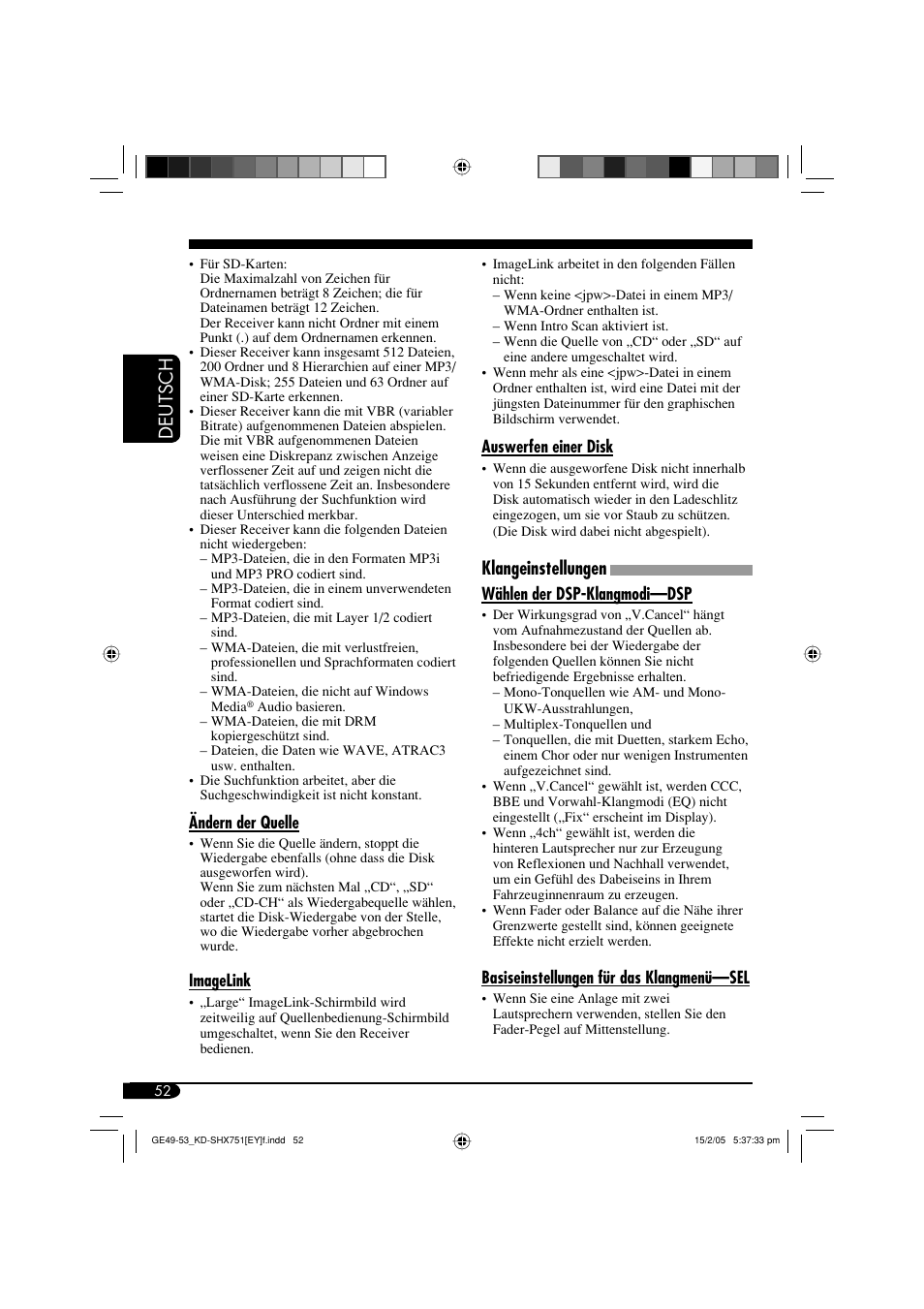 Deutsch, Klangeinstellungen | JVC KD-SHX751 User Manual | Page 108 / 171