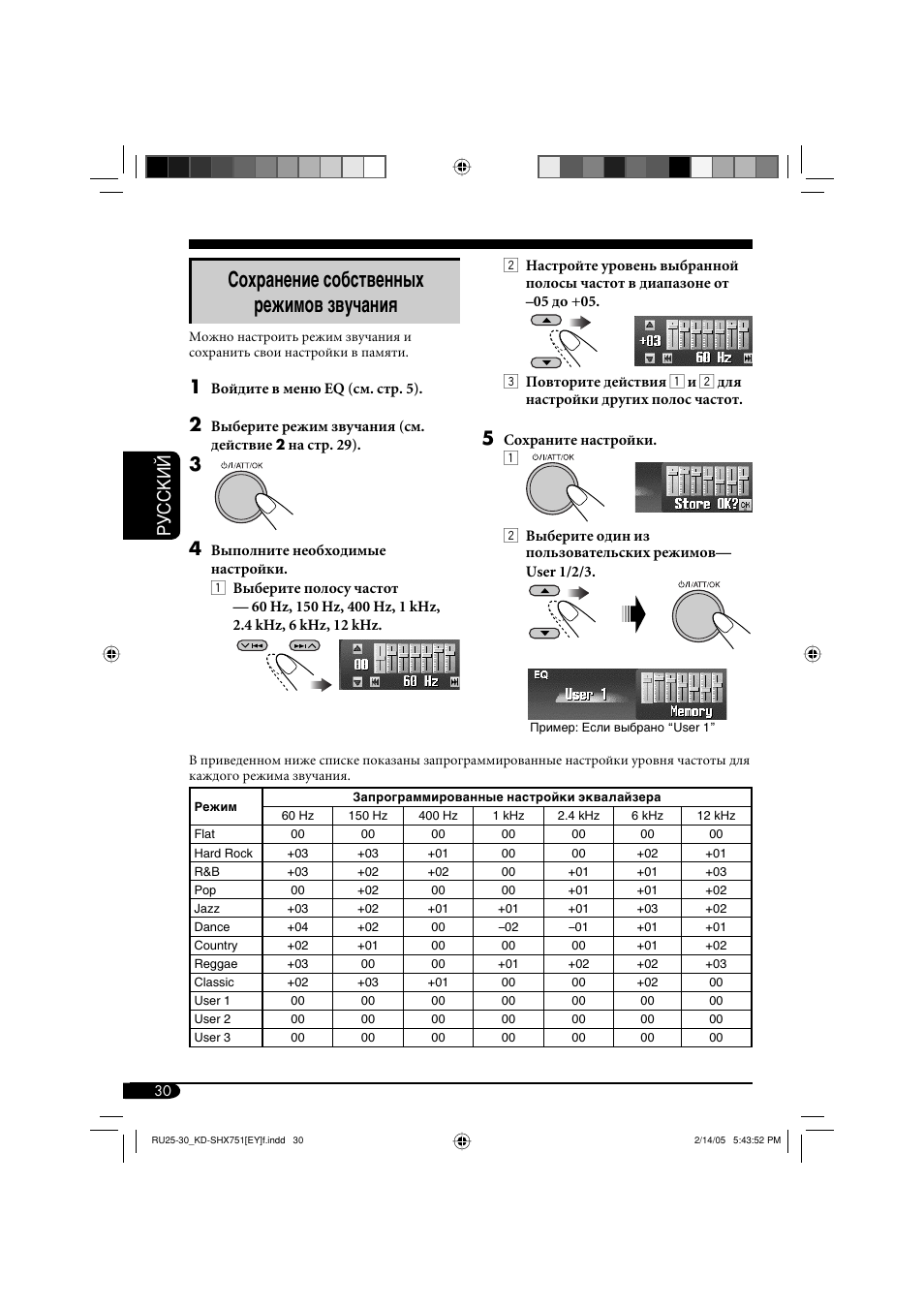 Сохранение собственных режимов звучания, Руcckий | JVC KD-SHX751 User Manual | Page 142 / 171