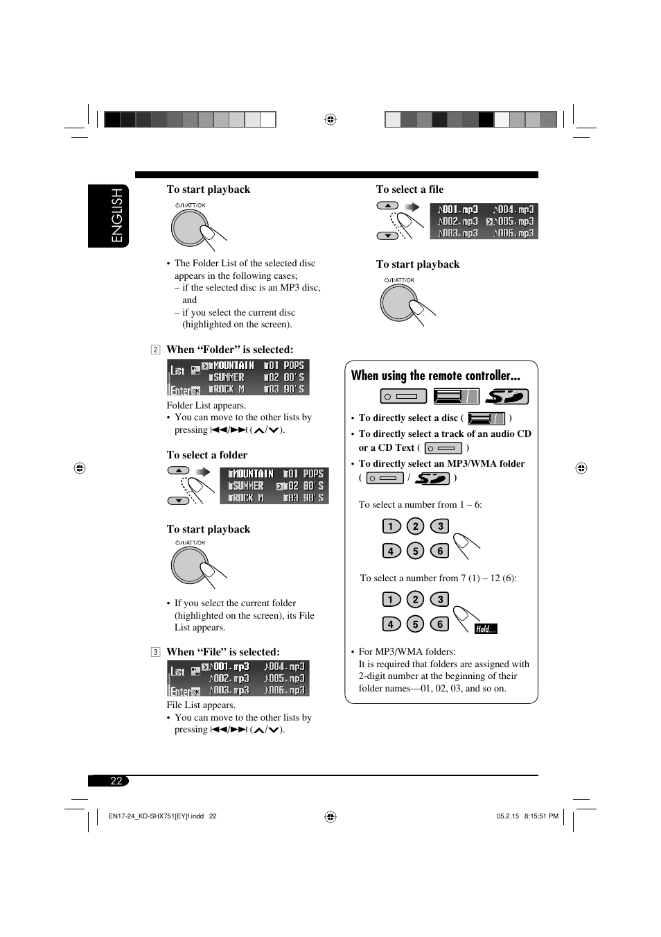 English, When using the remote controller | JVC KD-SHX751 User Manual | Page 22 / 171