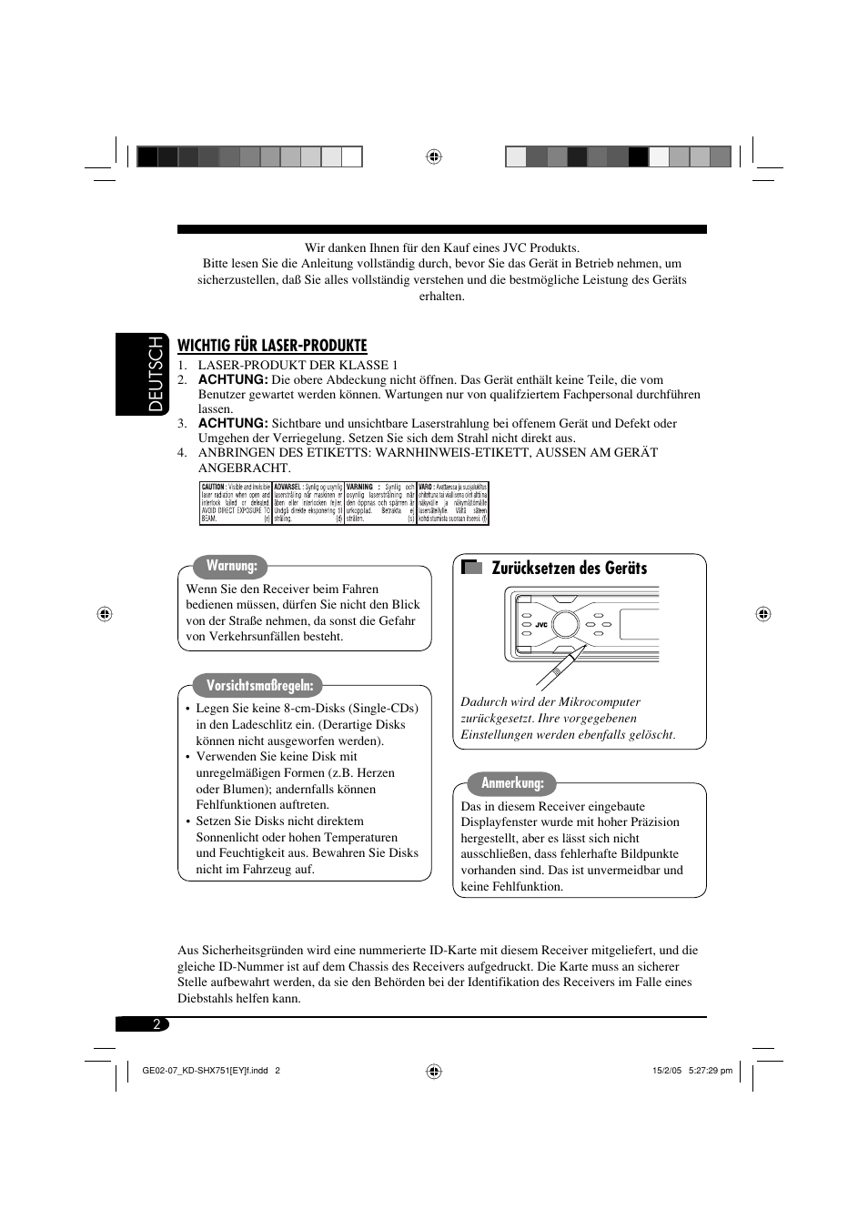 Deutsch zurücksetzen des geräts | JVC KD-SHX751 User Manual | Page 58 / 171