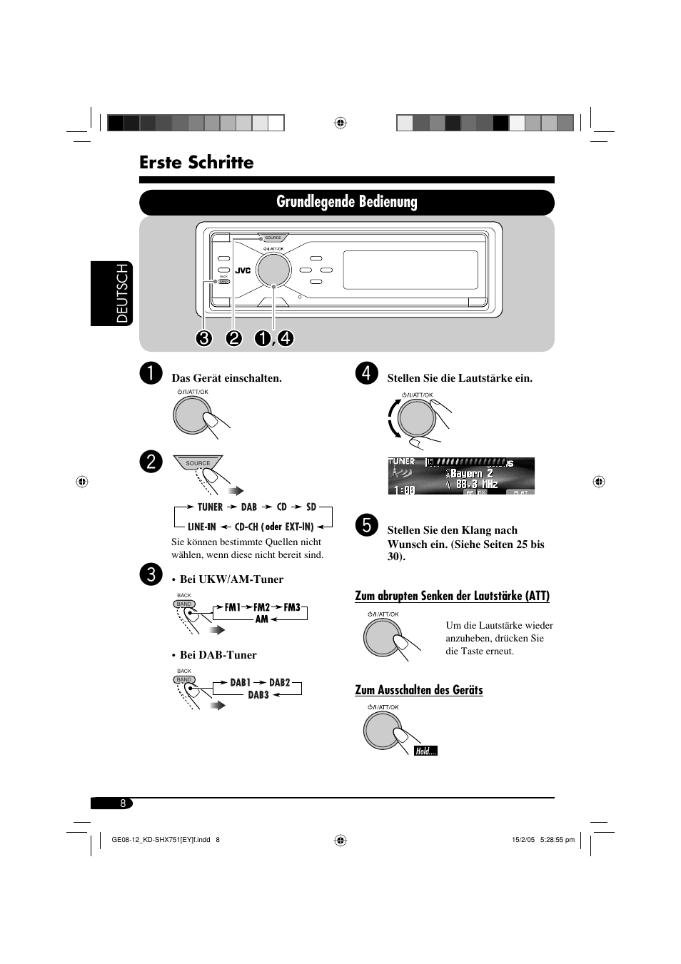 Erste schritte, Grundlegende bedienung | JVC KD-SHX751 User Manual | Page 64 / 171