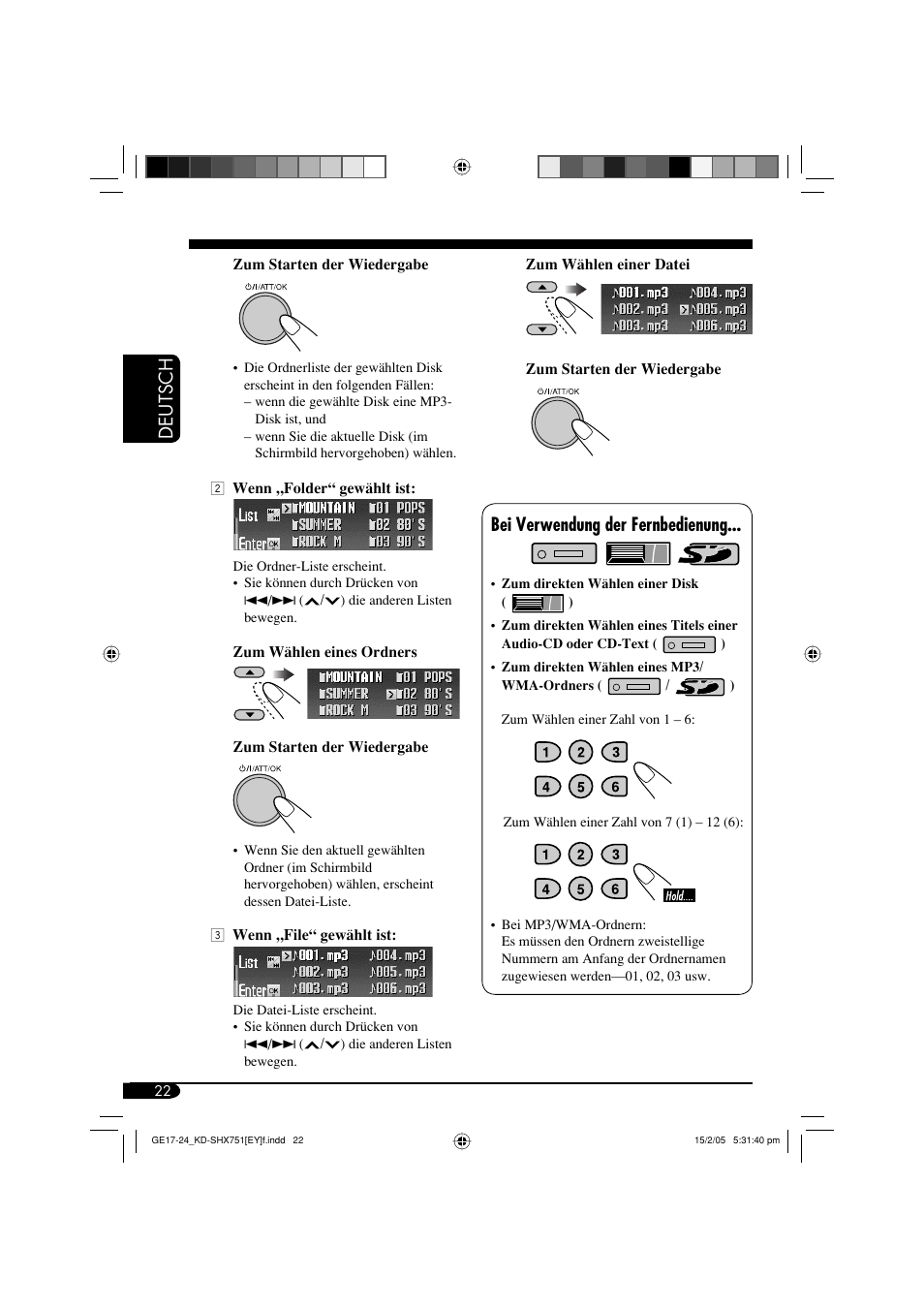 Deutsch, Bei verwendung der fernbedienung | JVC KD-SHX751 User Manual | Page 78 / 171