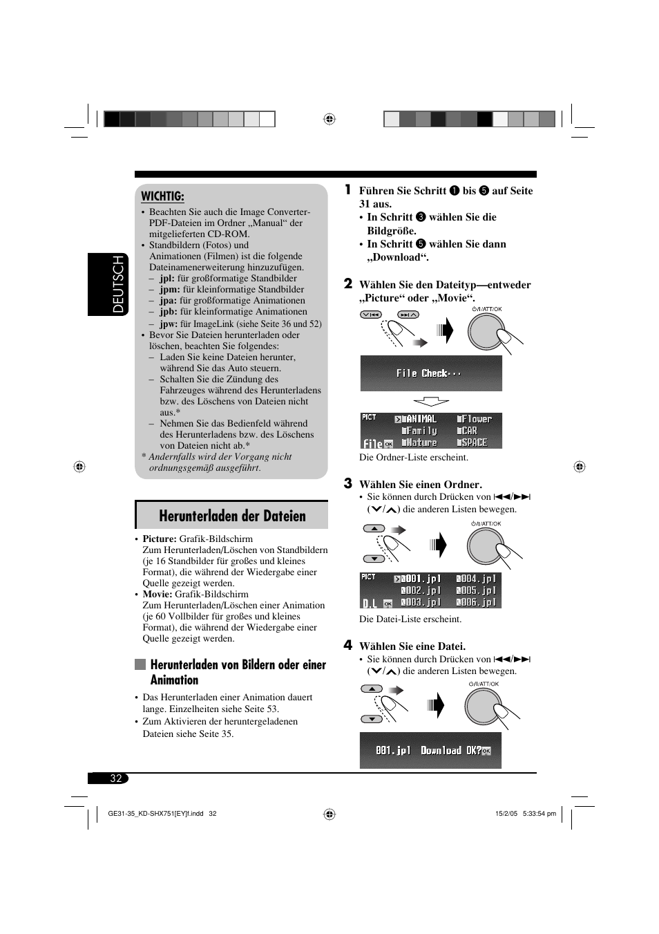 Herunterladen der dateien, Deutsch 1, Herunterladen von bildern oder einer animation | JVC KD-SHX751 User Manual | Page 88 / 171