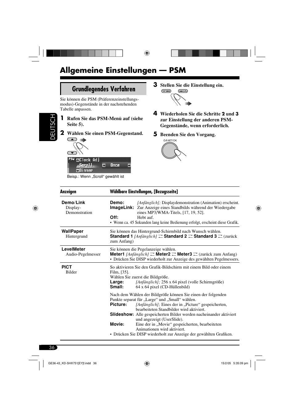 Allgemeine einstellungen — psm, Grundlegendes verfahren, Deutsch 3 | JVC KD-SHX751 User Manual | Page 92 / 171