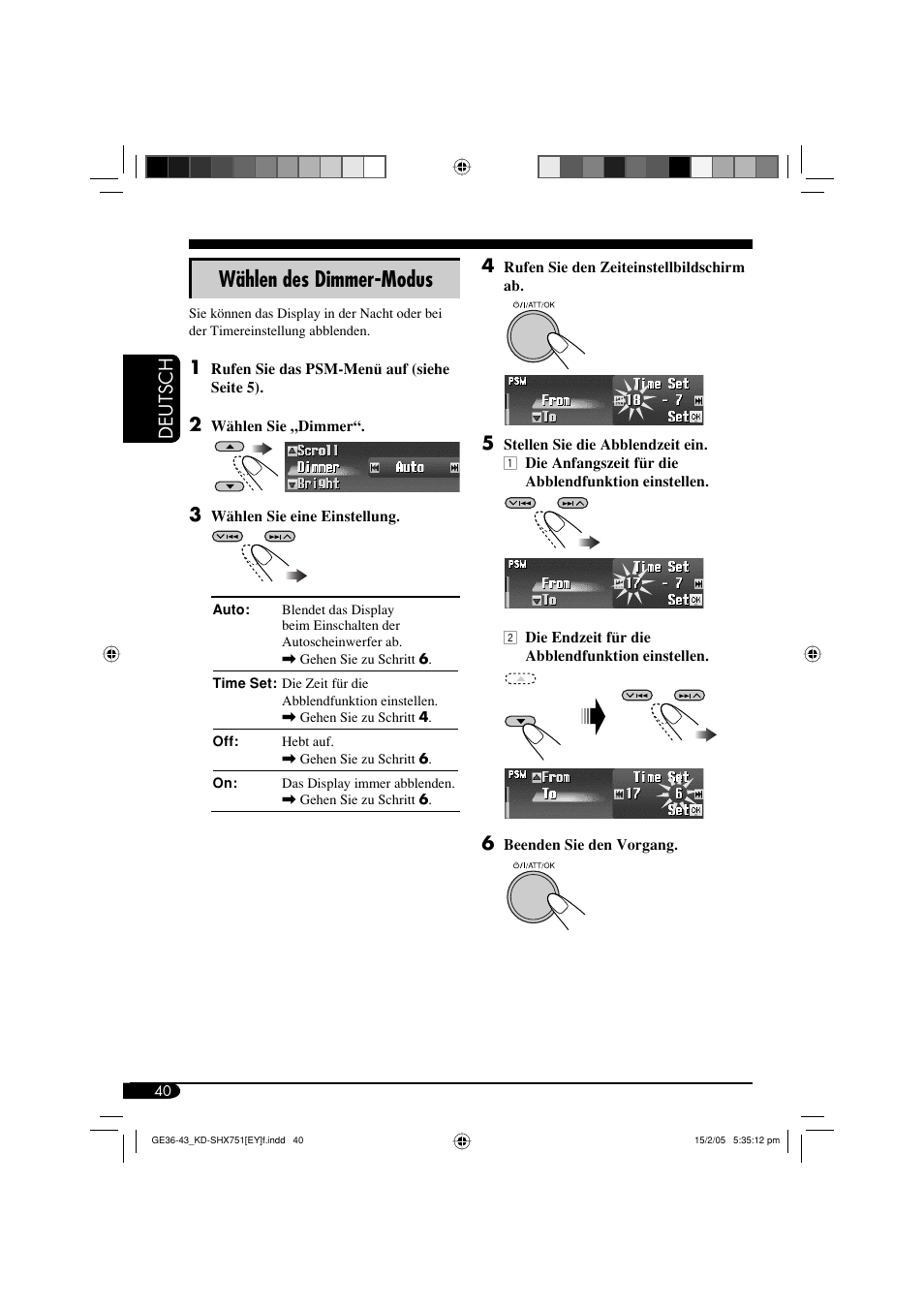 Wählen des dimmer-modus, Deutsch 4 | JVC KD-SHX751 User Manual | Page 96 / 171