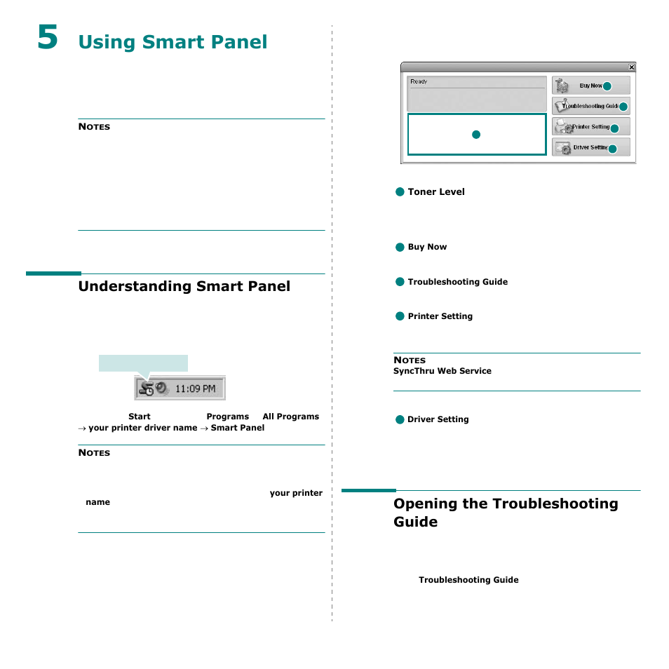 Using smart panel, Understanding smart panel, Opening the troubleshooting guide | Chapter 5 | Samsung CLP-600 User Manual | Page 102 / 115