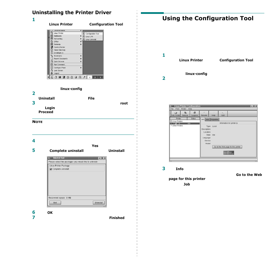 Uninstalling the printer driver, Using the configuration tool | Samsung CLP-600 User Manual | Page 107 / 115
