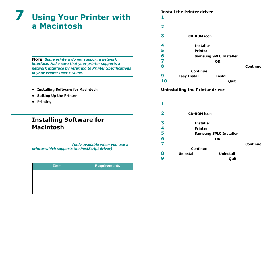 Using your printer with a macintosh, Installing software for macintosh, Chapter 7 | Samsung CLP-600 User Manual | Page 109 / 115