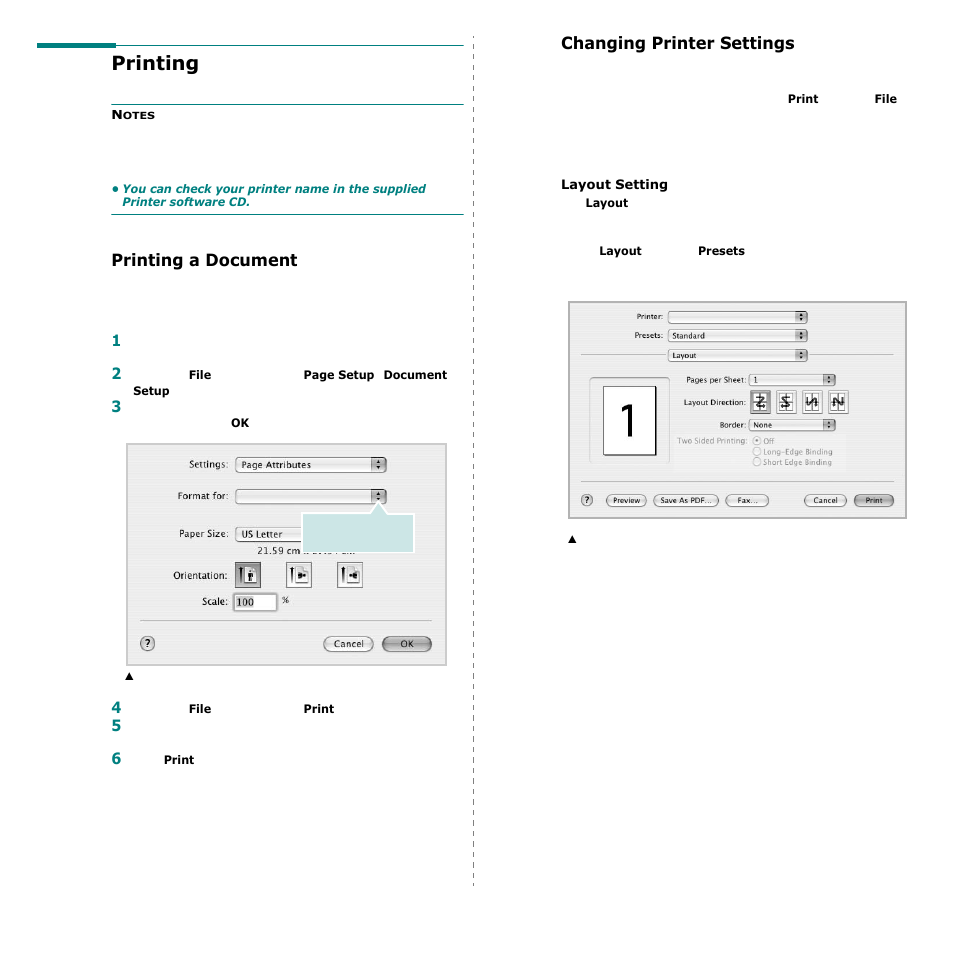 Printing, Printing a document, Changing printer settings | Printing a document changing printer settings | Samsung CLP-600 User Manual | Page 111 / 115
