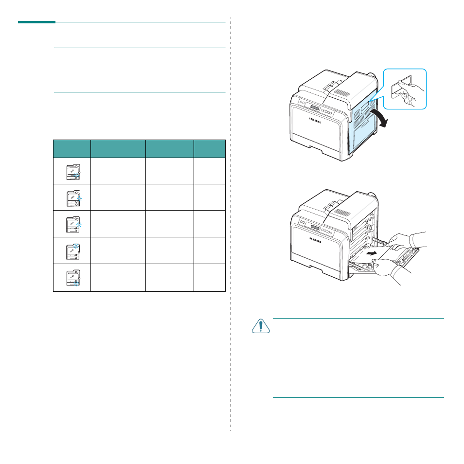 Clearing paper jams, In the paper feed area, See 7.4 | Go to “clearing | Samsung CLP-600 User Manual | Page 46 / 115