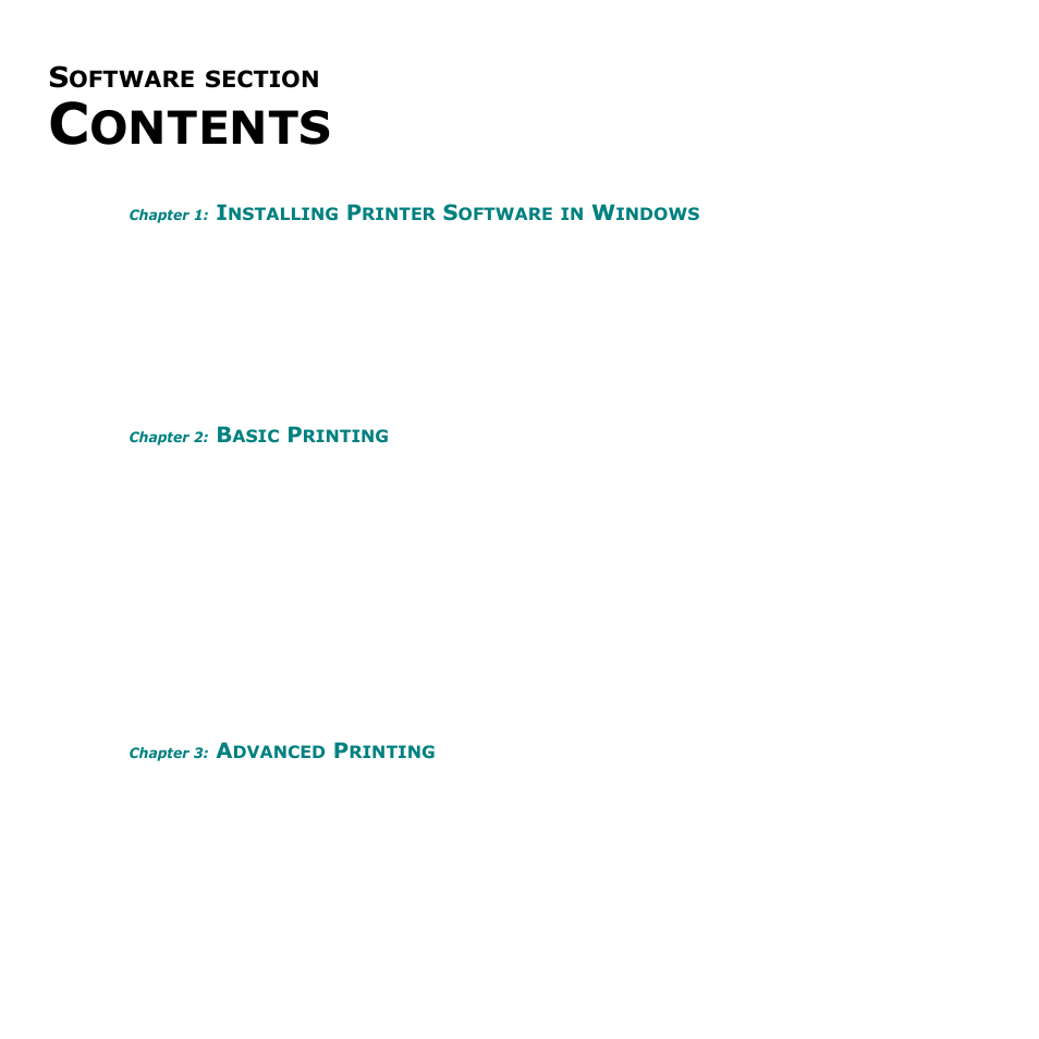 Software section contents, Ontents | Samsung CLP-600 User Manual | Page 76 / 115