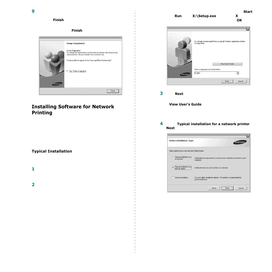 Installing software for network printing | Samsung CLP-600 User Manual | Page 82 / 115