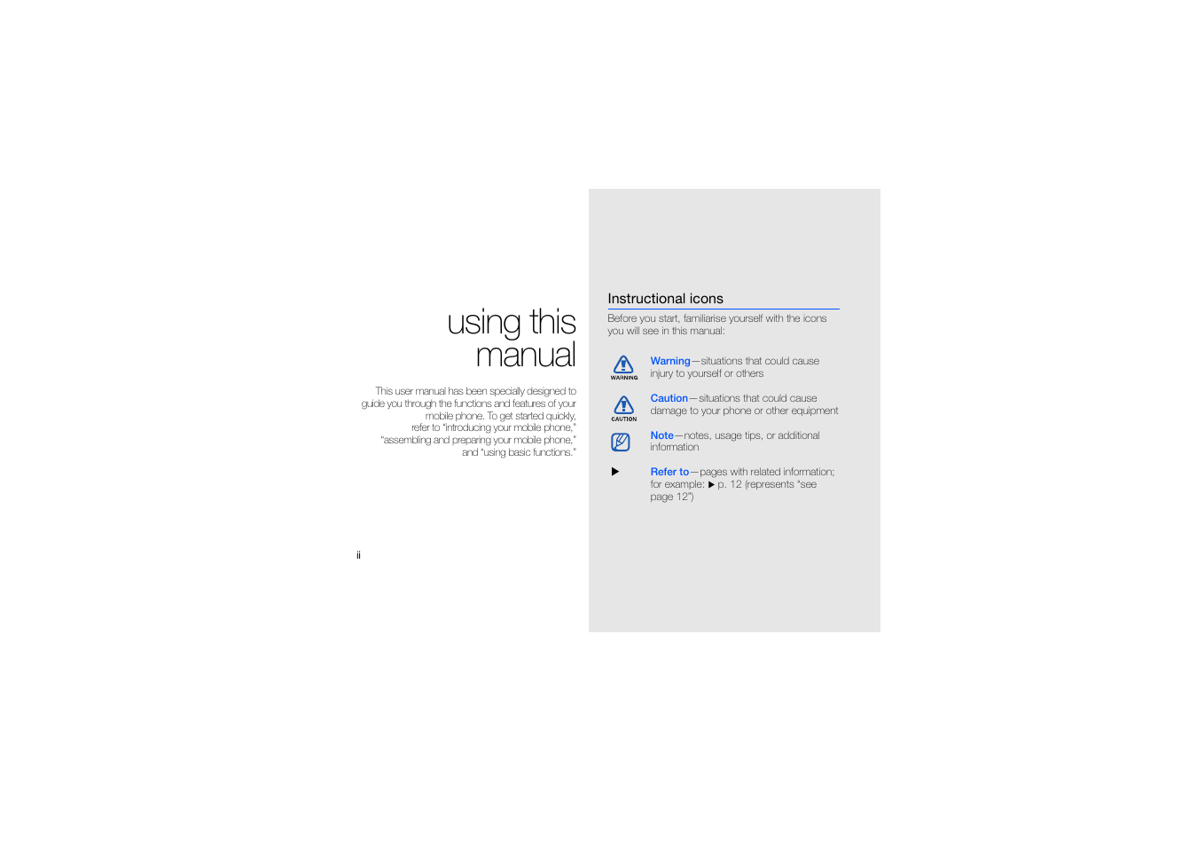 Using this manual | Samsung B2100 User Manual | Page 2 / 63