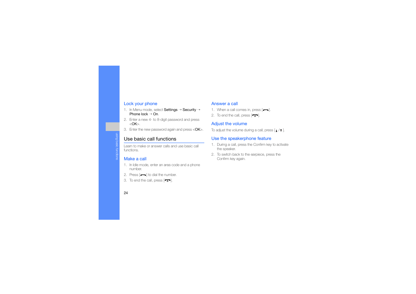 Use basic call functions | Samsung B2100 User Manual | Page 28 / 63
