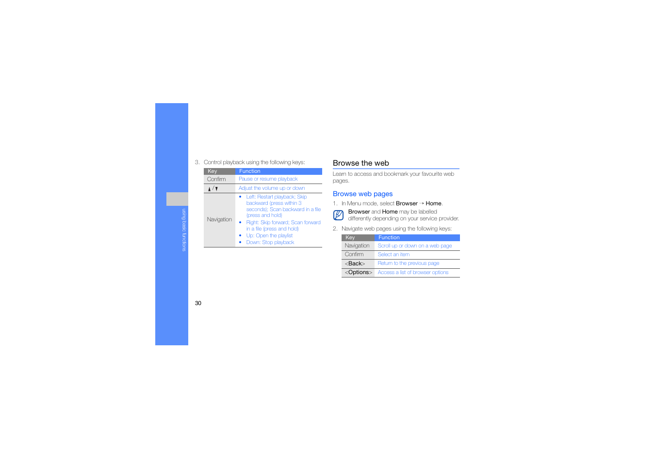 Browse the web, P. 30 | Samsung B2100 User Manual | Page 34 / 63