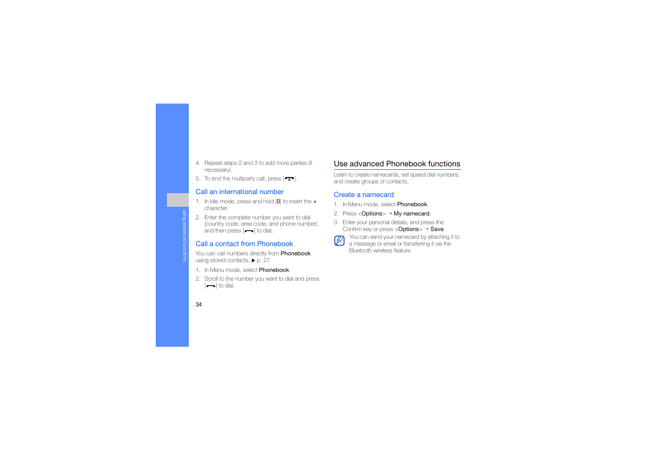 Use advanced phonebook functions | Samsung B2100 User Manual | Page 38 / 63