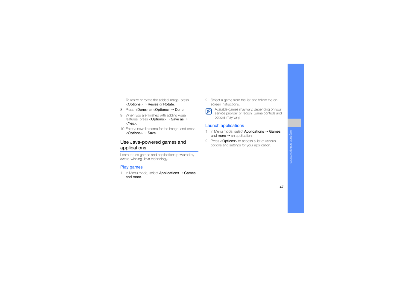 Use java-powered games and applications | Samsung B2100 User Manual | Page 51 / 63