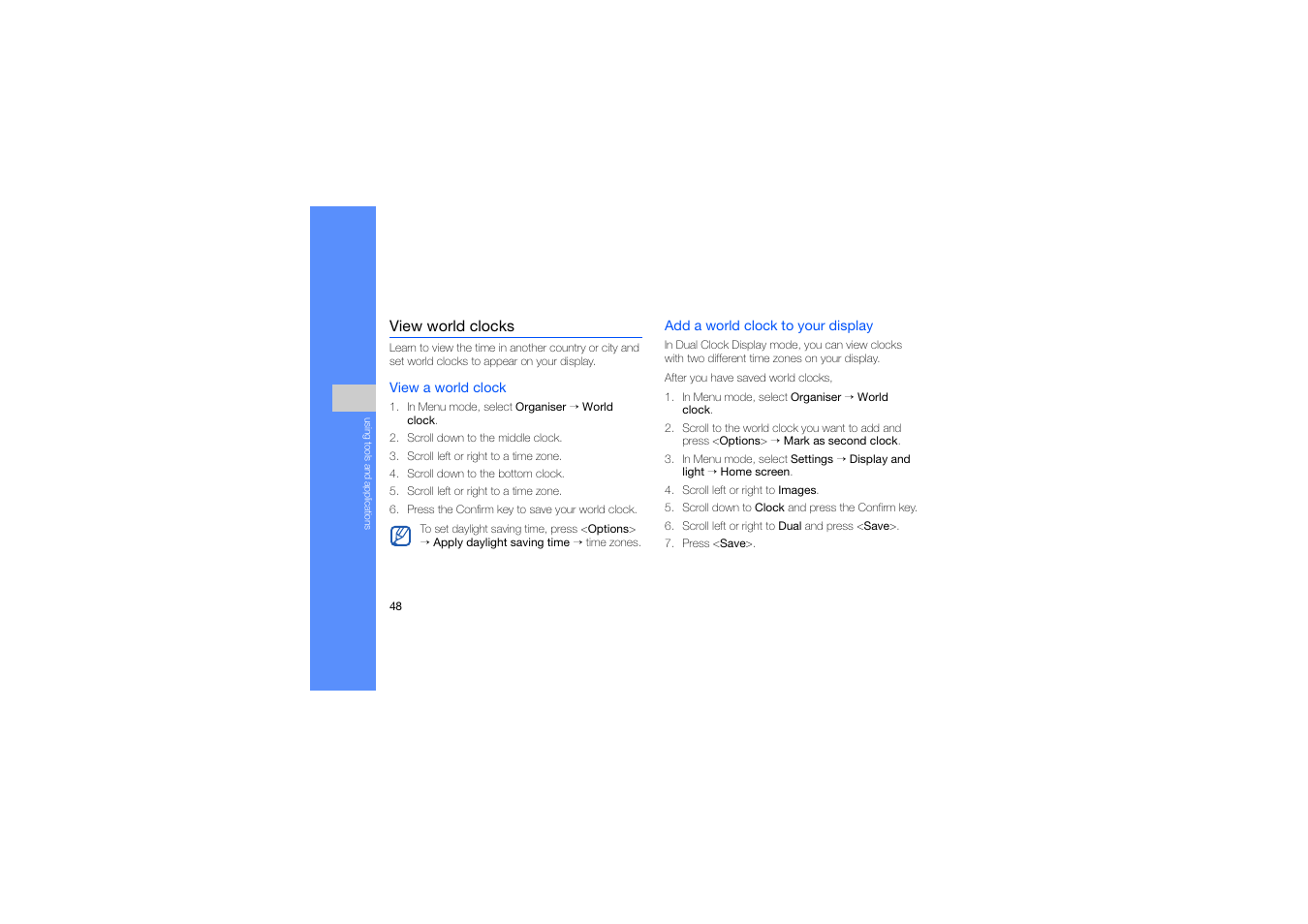 View world clocks | Samsung B2100 User Manual | Page 52 / 63