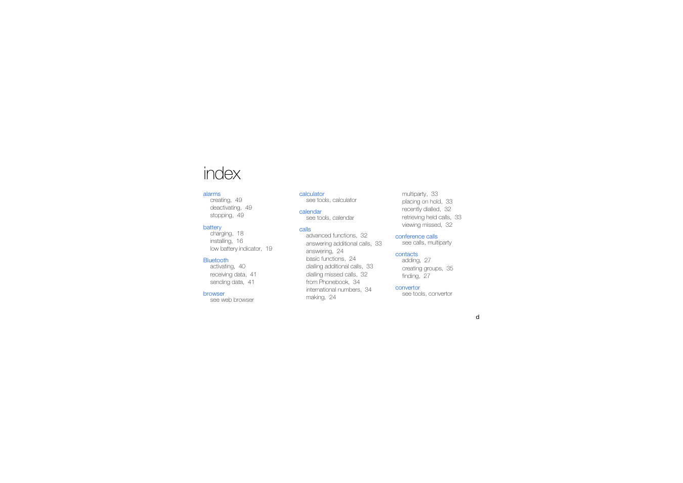 Index | Samsung B2100 User Manual | Page 59 / 63