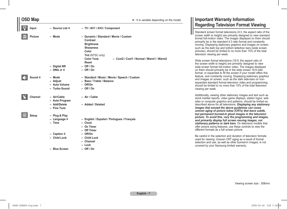 Osd map | Samsung 2Z47 User Manual | Page 7 / 8