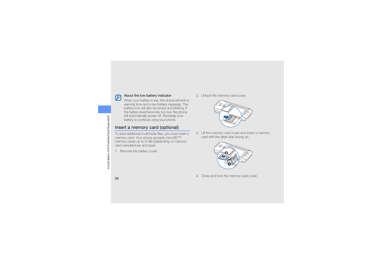Insert a memory card (optional) | Samsung B2700 User Manual | Page 24 / 63
