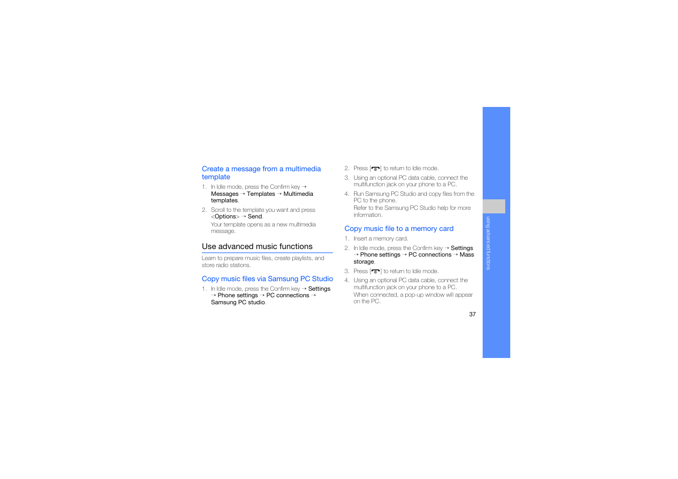 Use advanced music functions, P. 37 | Samsung B2700 User Manual | Page 41 / 63