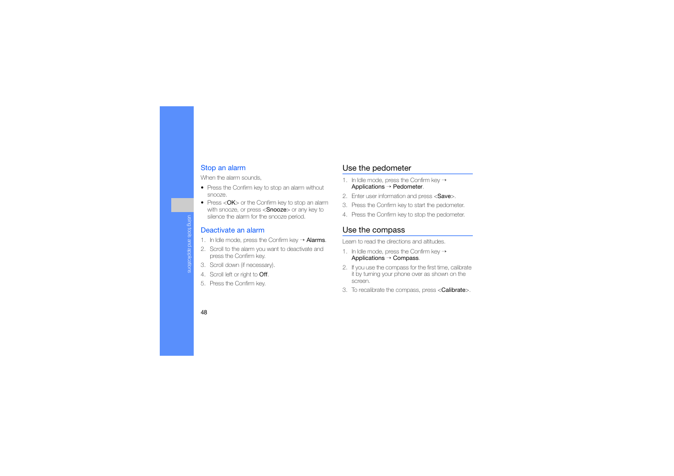 Use the pedometer, Use the compass, Use the pedometer use the compass | Samsung B2700 User Manual | Page 52 / 63