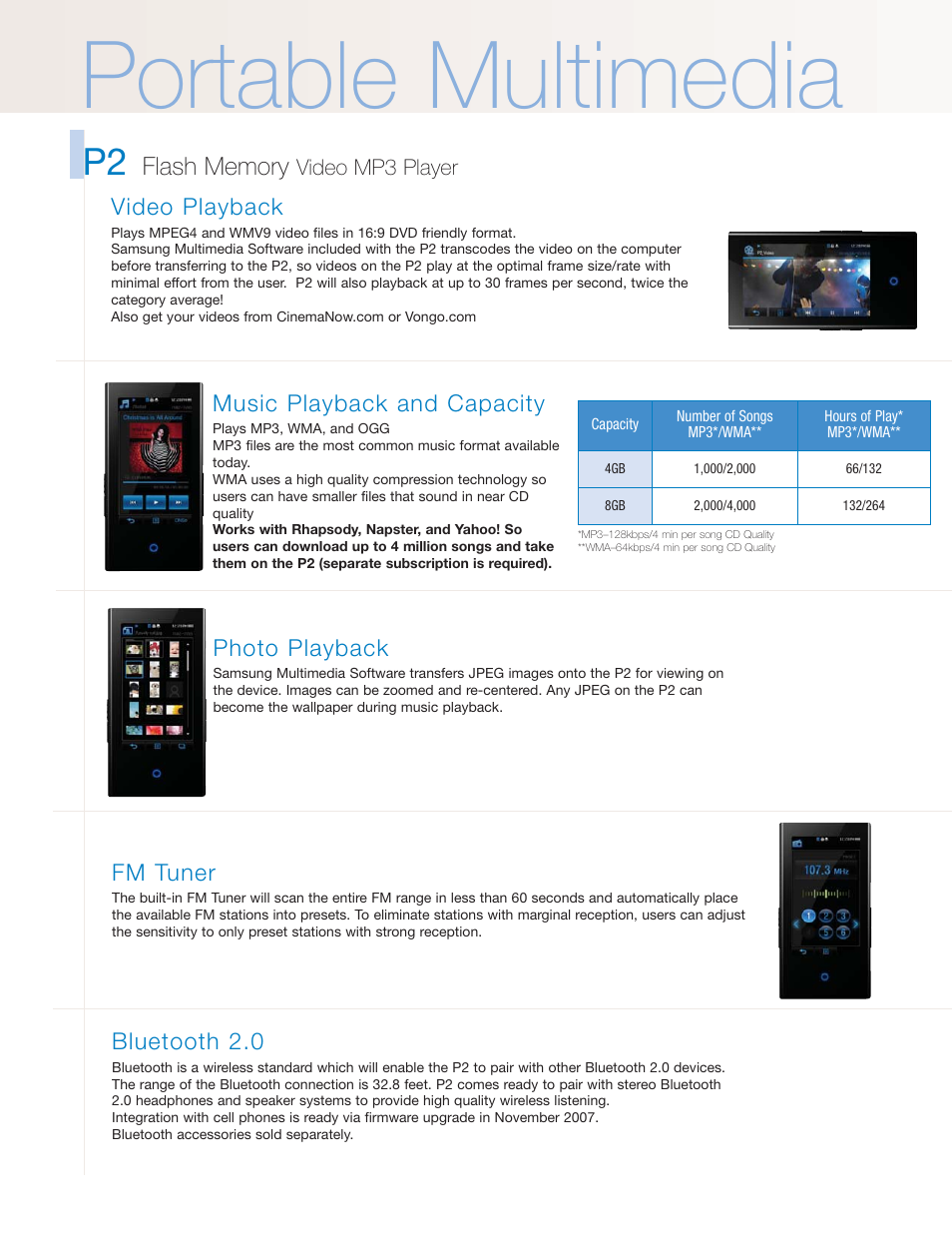 Portable multimedia | Samsung P2 User Manual | Page 2 / 4