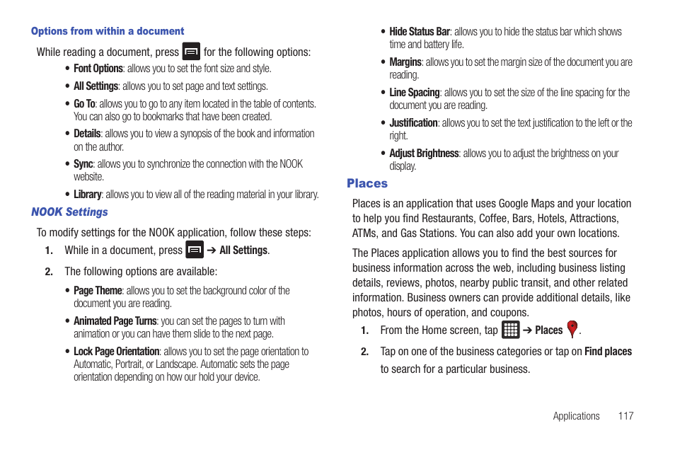 Places | Samsung GALAXY Tab SGH-I987 User Manual | Page 121 / 149