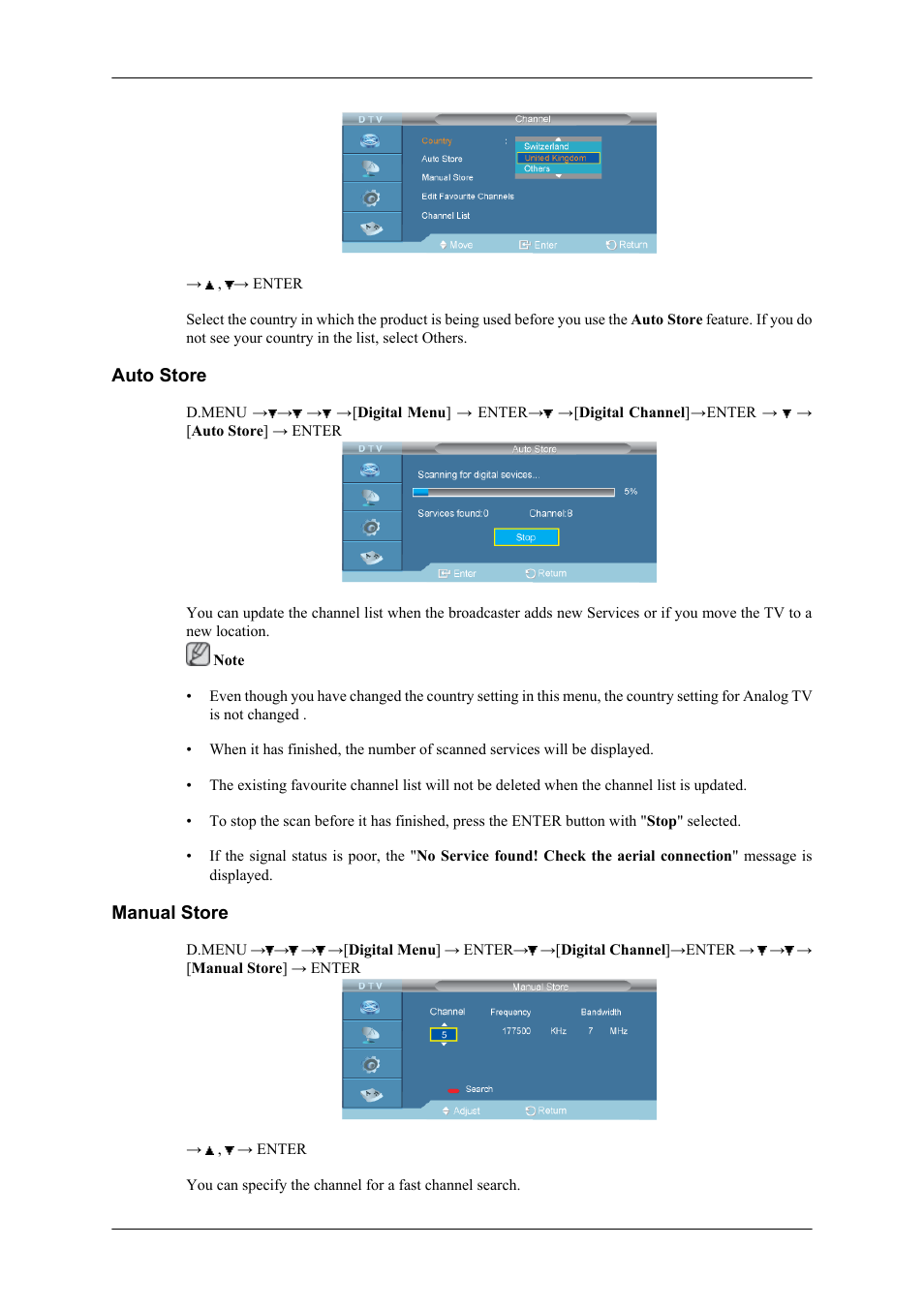 Auto store, Manual store | Samsung SBB-NT User Manual | Page 13 / 23