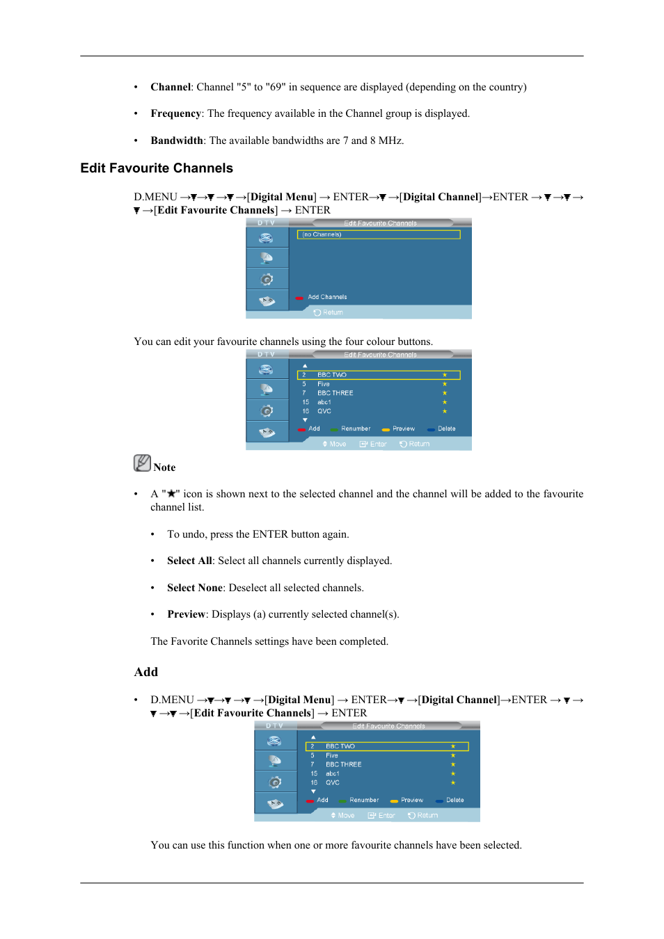 Edit favourite channels | Samsung SBB-NT User Manual | Page 14 / 23