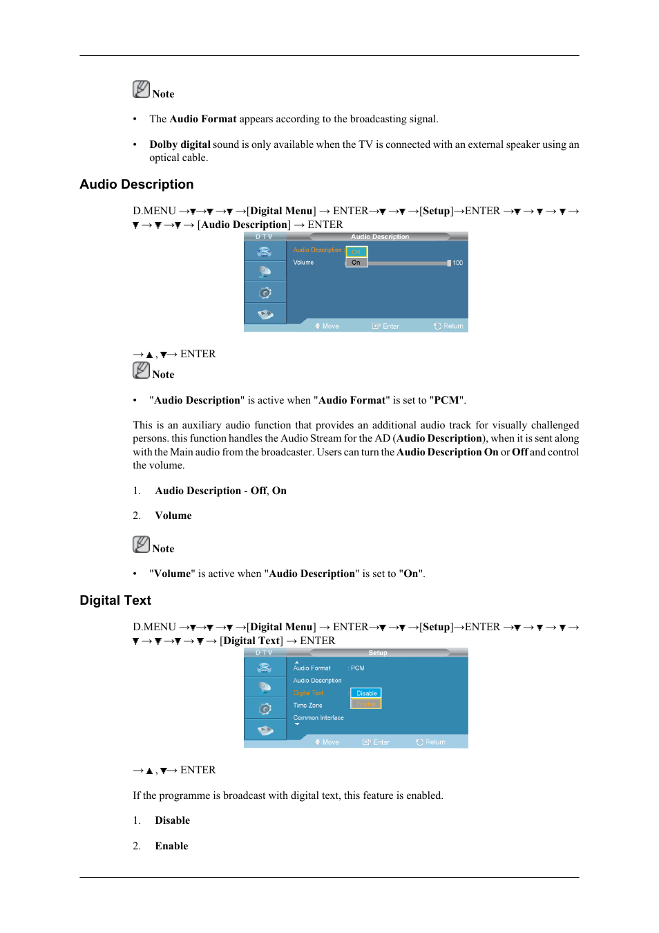 Audio description, Digital text | Samsung SBB-NT User Manual | Page 19 / 23