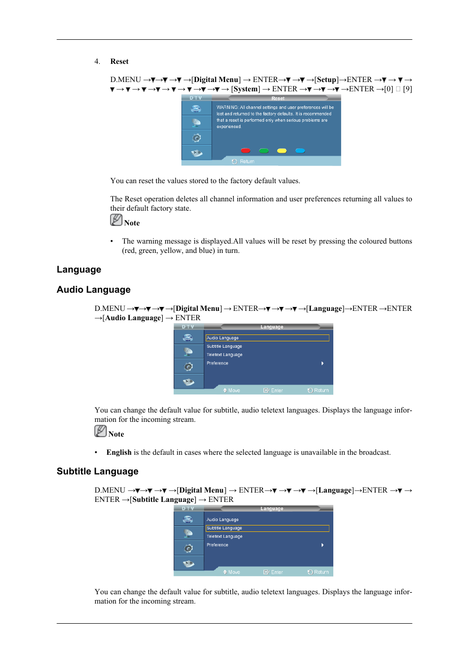 Language, Audio language, Subtitle language | Samsung SBB-NT User Manual | Page 22 / 23