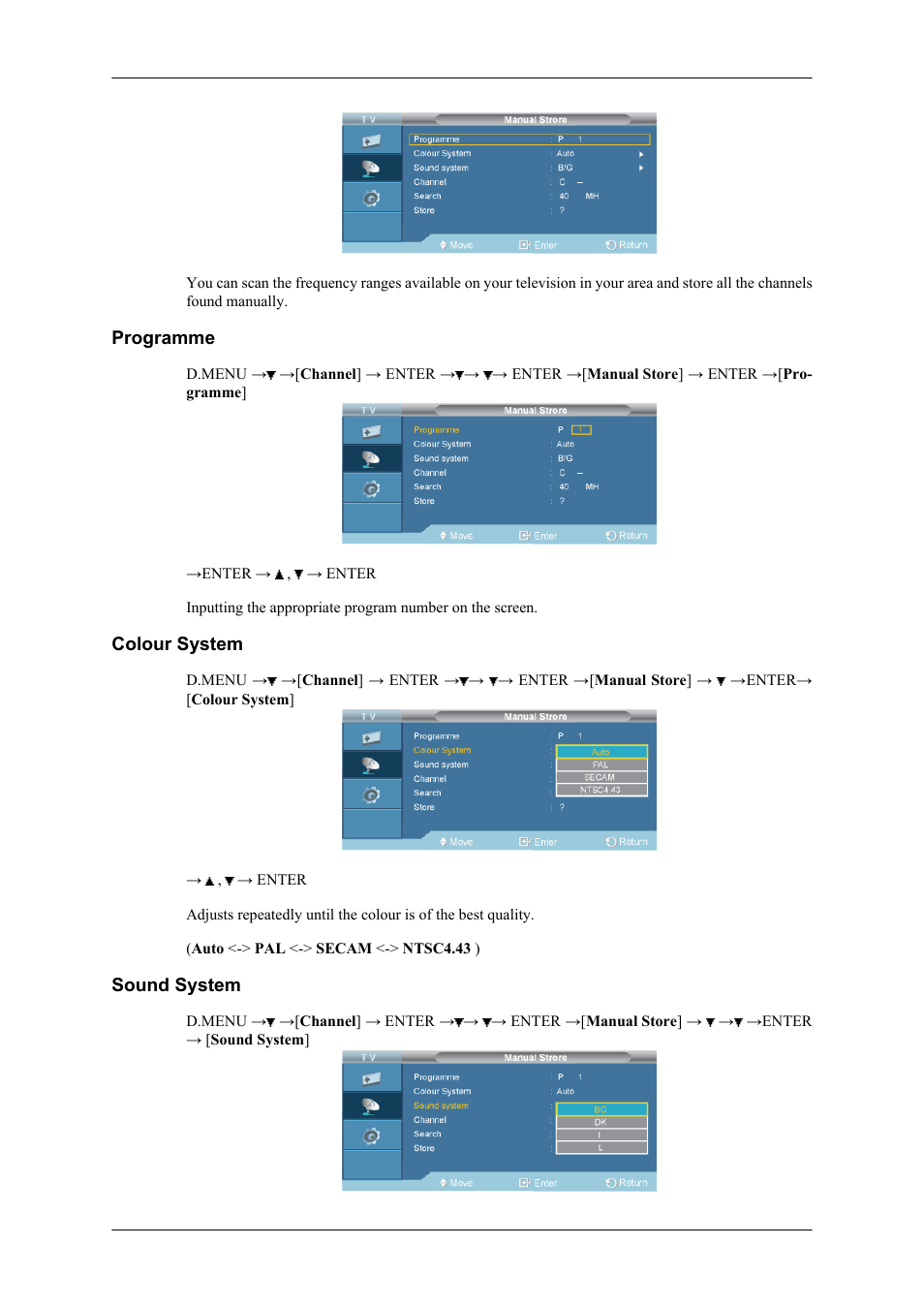 Programme, Colour system, Sound system | Samsung SBB-NT User Manual | Page 6 / 23