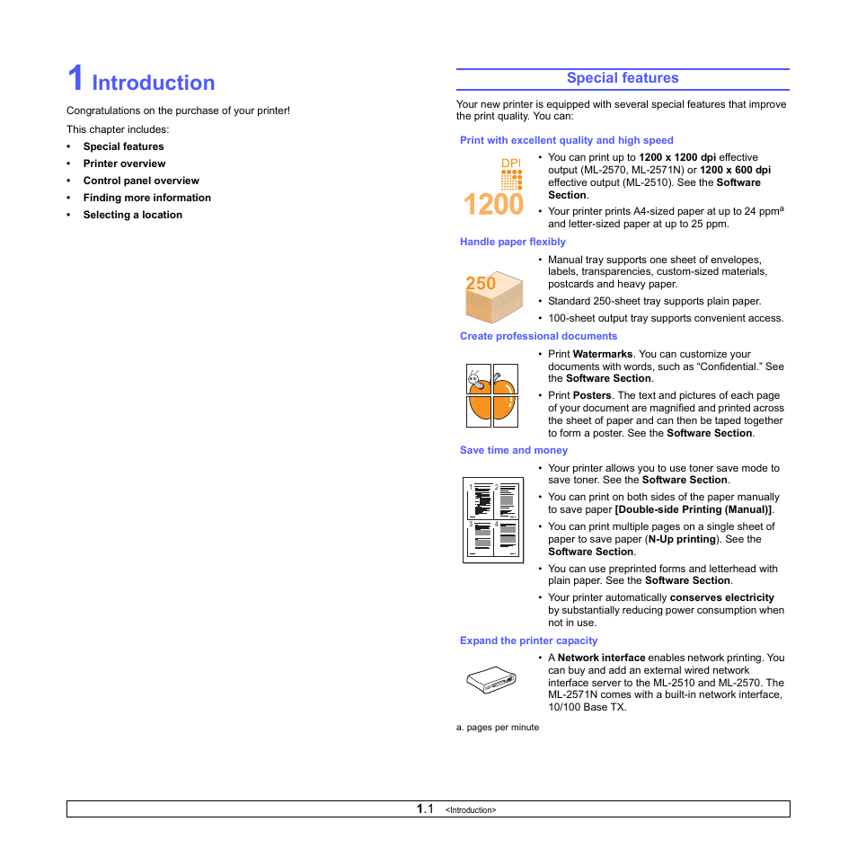 Introduction, Special features | Samsung ML-2510 Series User Manual | Page 10 / 85