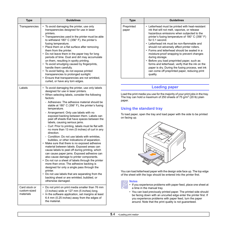 Loading paper, Using the standard tray | Samsung ML-2510 Series User Manual | Page 23 / 85