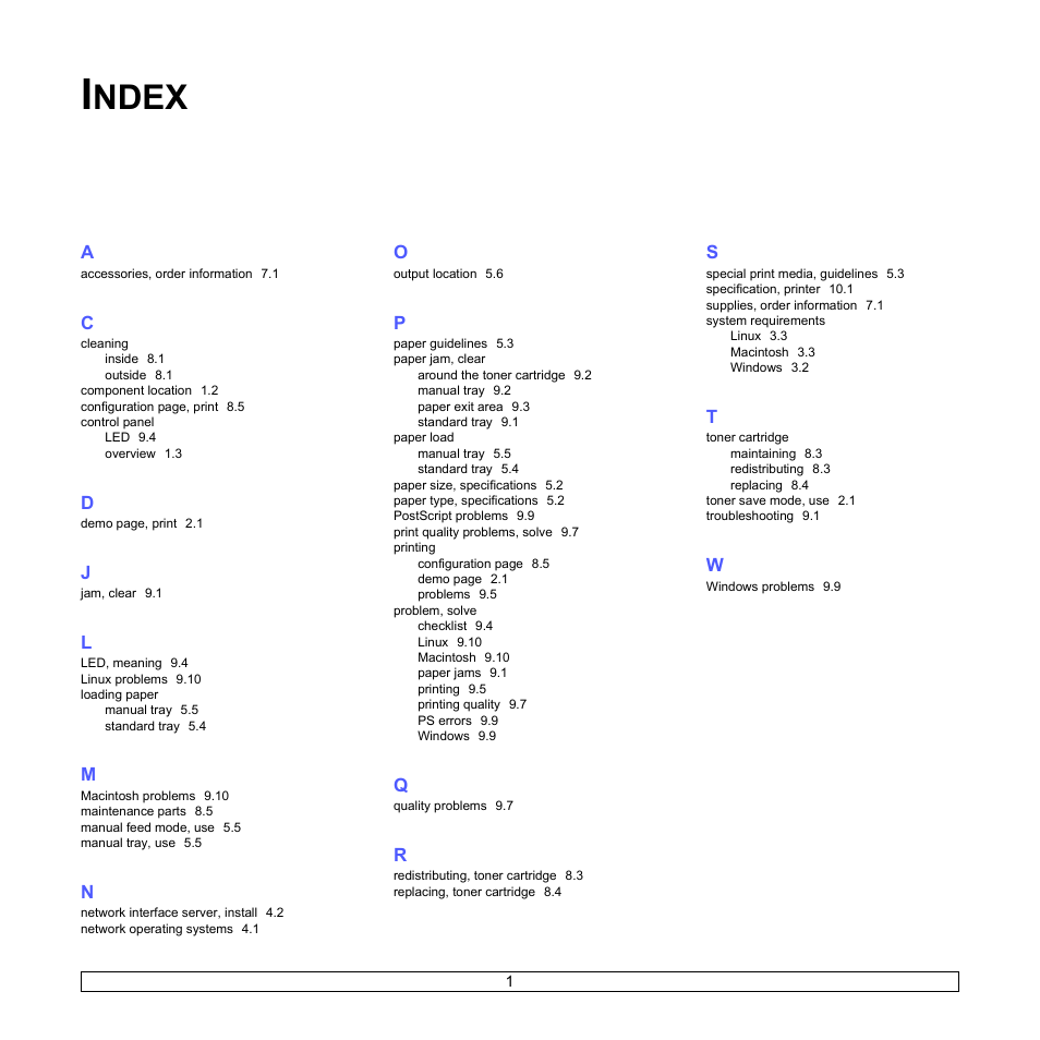 Index, Ndex | Samsung ML-2510 Series User Manual | Page 45 / 85