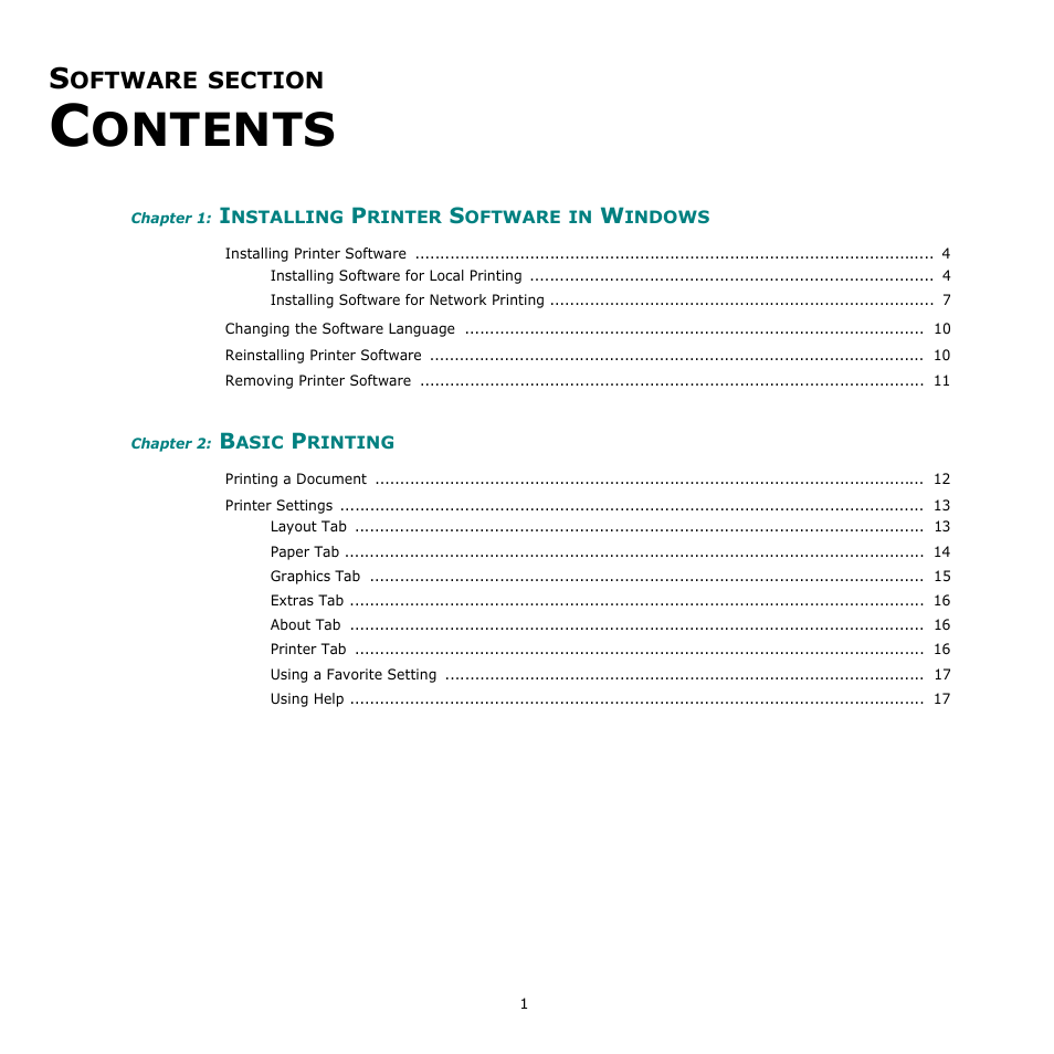 Software section contents, Ontents | Samsung ML-2510 Series User Manual | Page 47 / 85