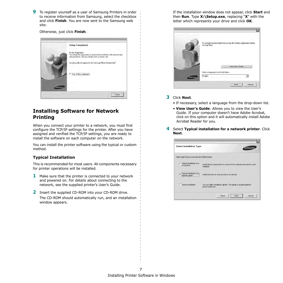 Installing software for network printing, Installing software for network printing” on | Samsung ML-2510 Series User Manual | Page 53 / 85