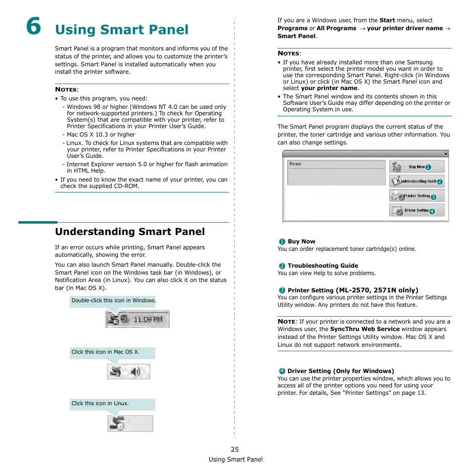 Using smart panel, Understanding smart panel, Chapter 6 | Sing, Mart, Anel | Samsung ML-2510 Series User Manual | Page 71 / 85