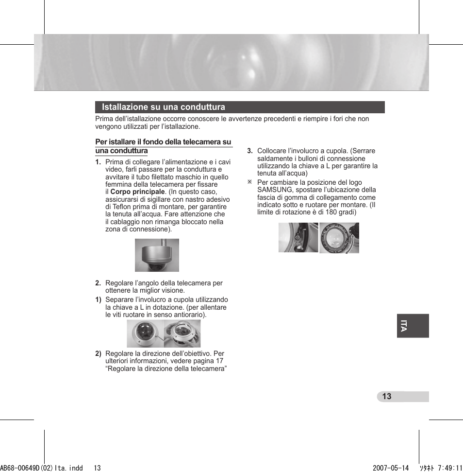 Istallazione su una conduttura | Samsung SCC-B539X User Manual | Page 101 / 131