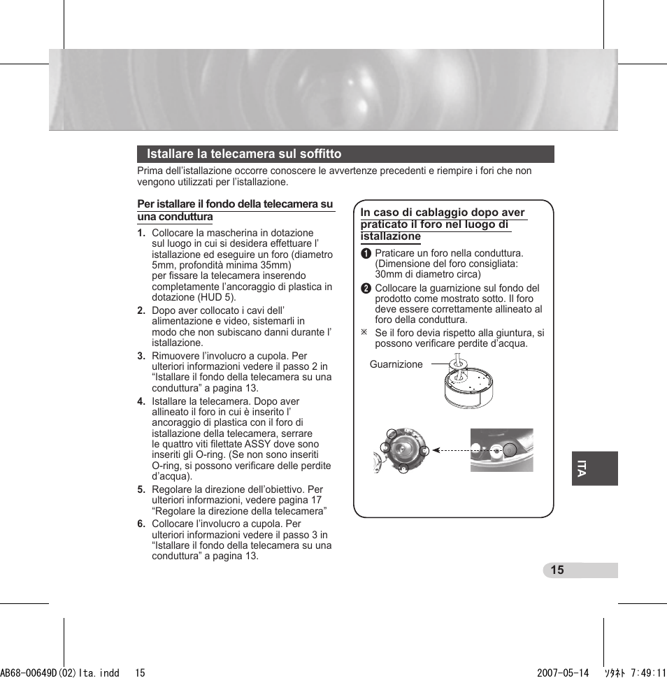 Istallare la telecamera sul sofﬁtto | Samsung SCC-B539X User Manual | Page 103 / 131