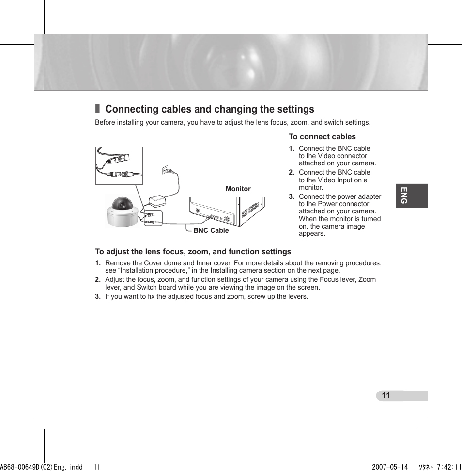 Connecting cables and changing the settings | Samsung SCC-B539X User Manual | Page 11 / 131