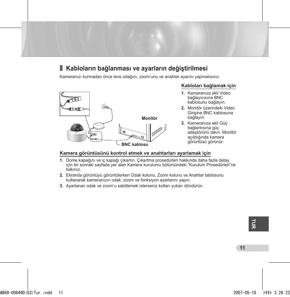 Kabloların bağlanması ve ayarların değiştirilmesi | Samsung SCC-B539X User Manual | Page 121 / 131