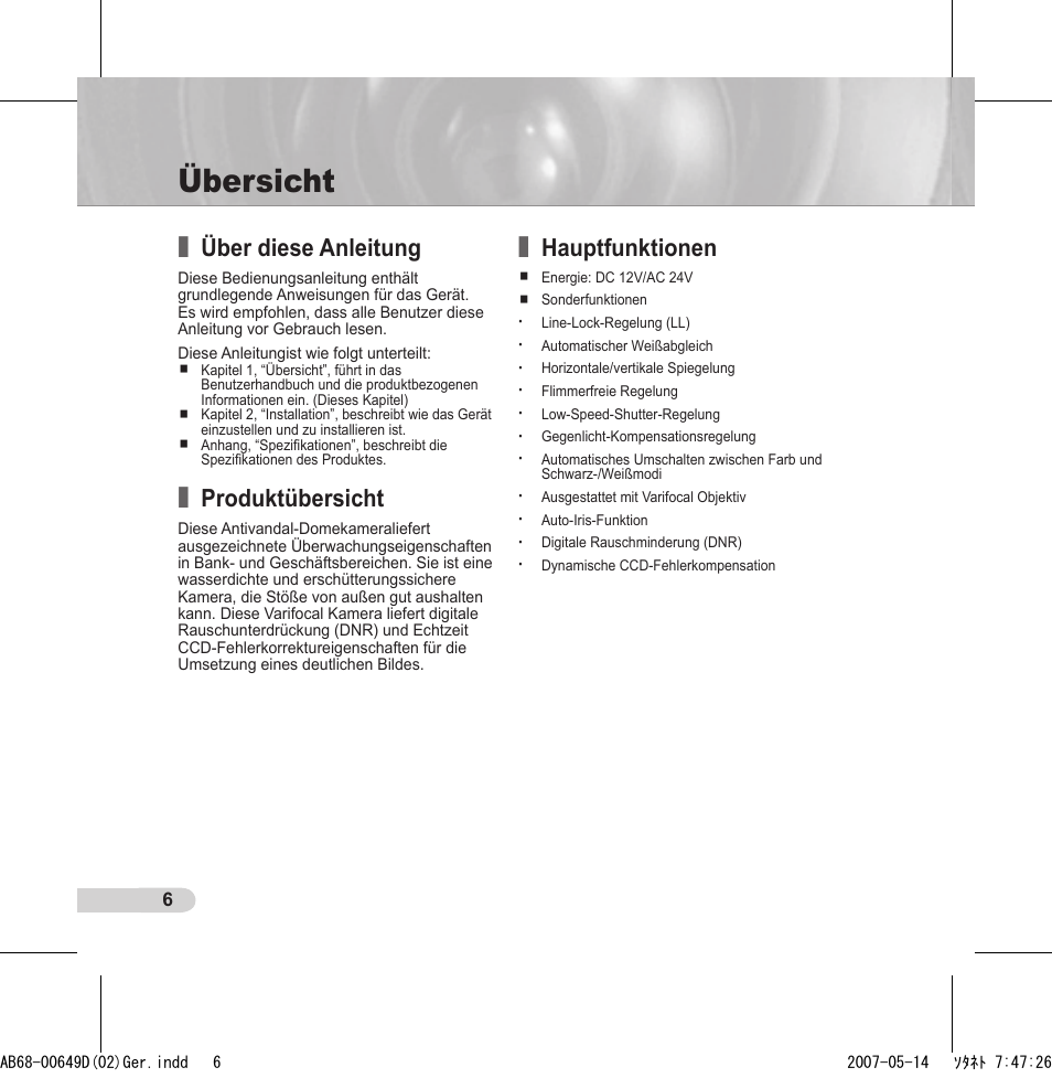 Übersicht, Über diese anleitung, Produktübersicht | Hauptfunktionen | Samsung SCC-B539X User Manual | Page 28 / 131