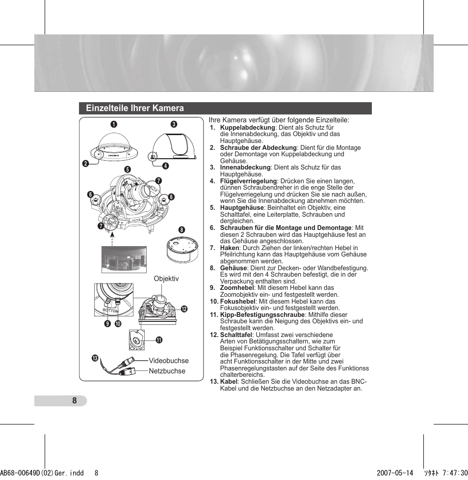 Einzelteile ihrer kamera | Samsung SCC-B539X User Manual | Page 30 / 131