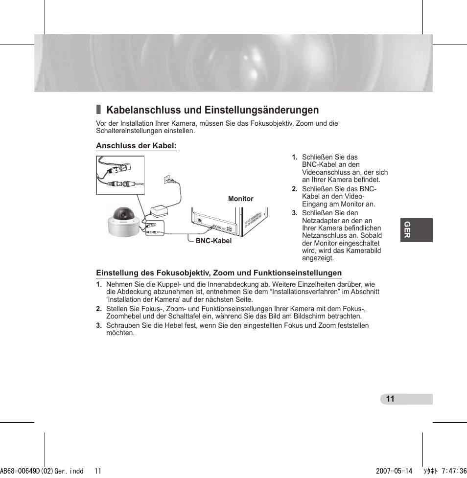 Kabelanschluss und einstellungsänderungen | Samsung SCC-B539X User Manual | Page 33 / 131