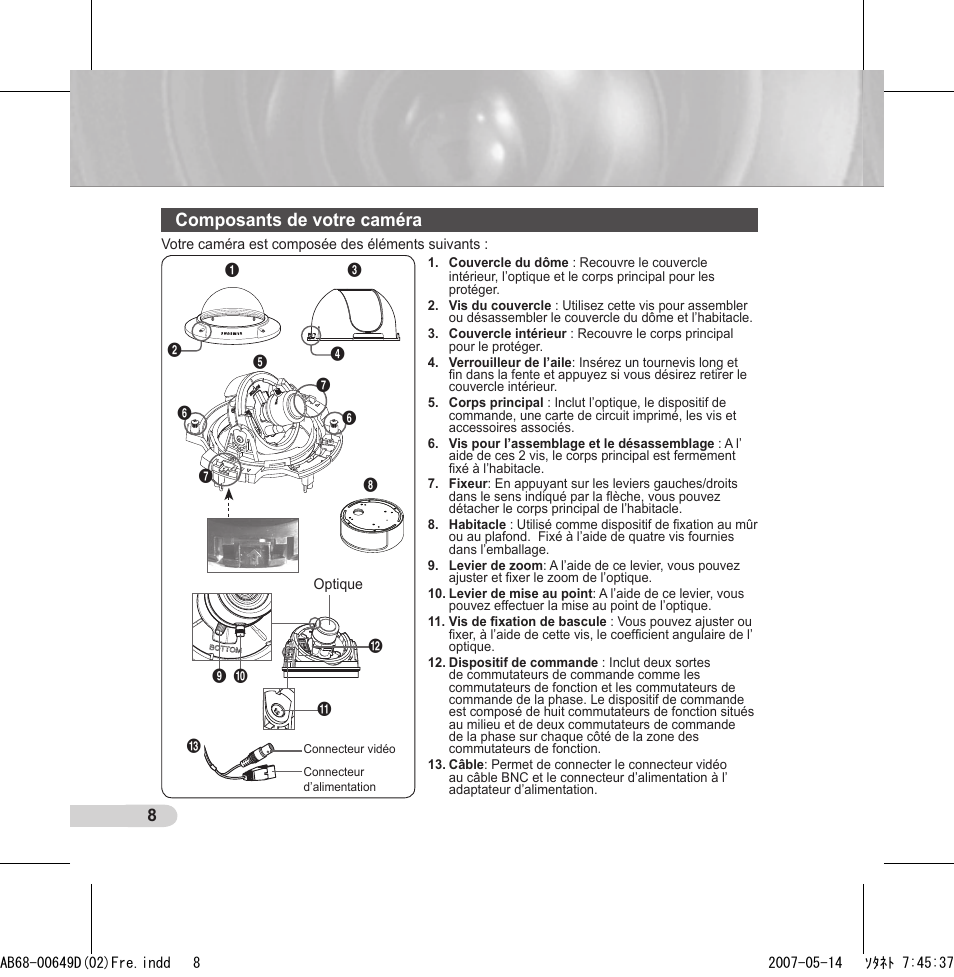 Composants de votre caméra | Samsung SCC-B539X User Manual | Page 52 / 131