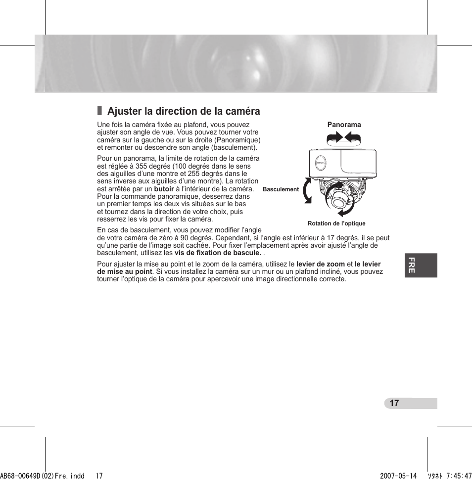 Ajuster la direction de la caméra | Samsung SCC-B539X User Manual | Page 61 / 131